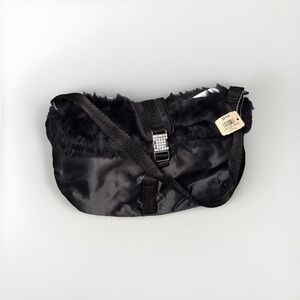 NWT! Bath & Body Vtg Black Quilted Mini Purse Bag Black Faux‎ Fur Y2K 2000s 00s